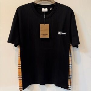 Burberry Black Tee with Plaid Side Panels